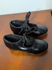 WEISSMANS Black Patent Tap Dance Shoes Girls Size 1 1.5C M Lace Up CLASSIC