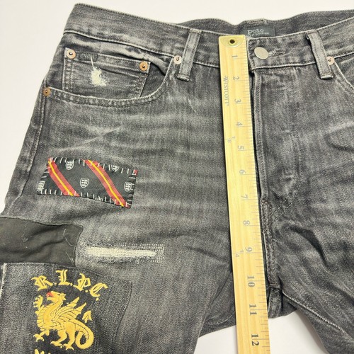 Polo Ralph Lauren Varick Jeans Patch Black Straight Actual 34X40 embroidery - Picture 16 of 20