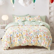 Floral Bedding Set Girls Cute Colorful Botanical Flowers Deers Patterned Soft