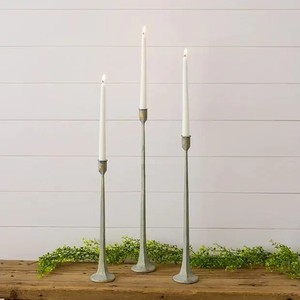 Farmhouse Hand Forged Green Patina Iron Metal Taper Candle Holders Set of 3