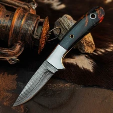 Gift-Ready 8.1" Damascus / Steel Knife Full Tang Hunt it Hunt + Leather Sheath