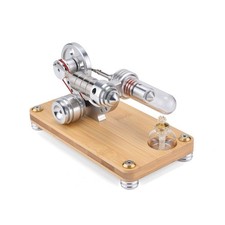 Stirling Engine Model, Working Single-Cylinder Brass & Quartz STEM Display