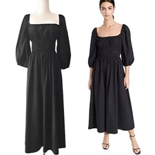REFORMATION Bennie Midi Maxi Dress Black Small Smocked Square Neck Cottagecore