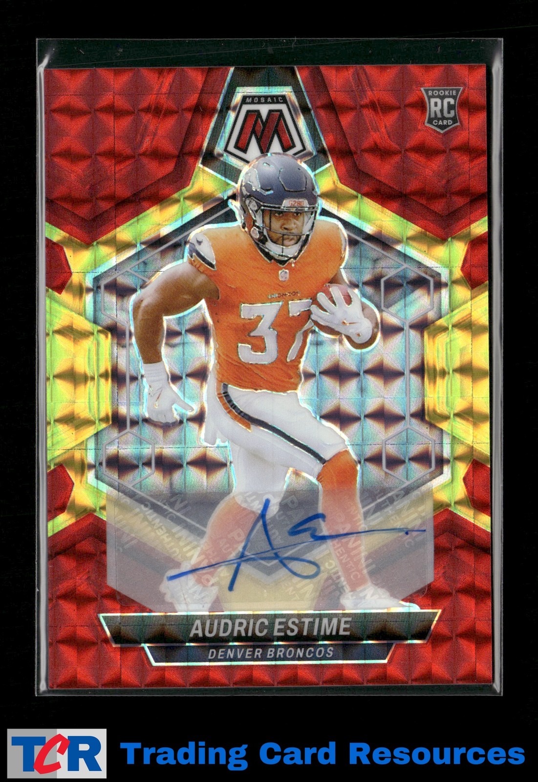 2024 Mosaic #392 Audric Estime Rookie Mosaic Choice Fusion Red Yellow Auto