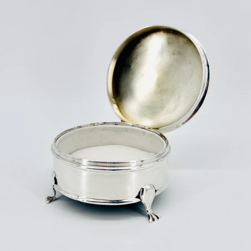 Antique Sterling Silver Trinket Box On Feet - Birmingham 1915