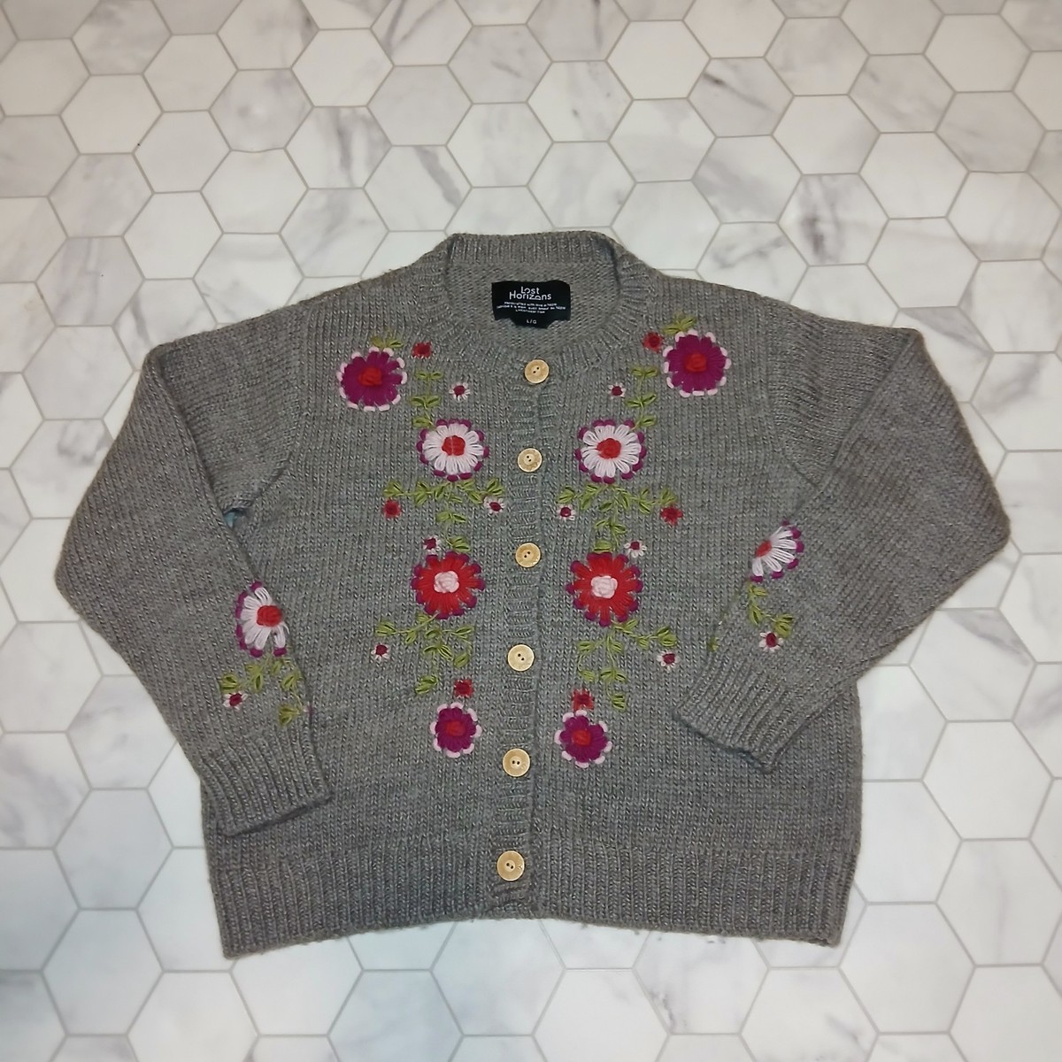 Lost Horizons Olivia Cardigan Sweater Womans Large 100% Wool Handcrafted