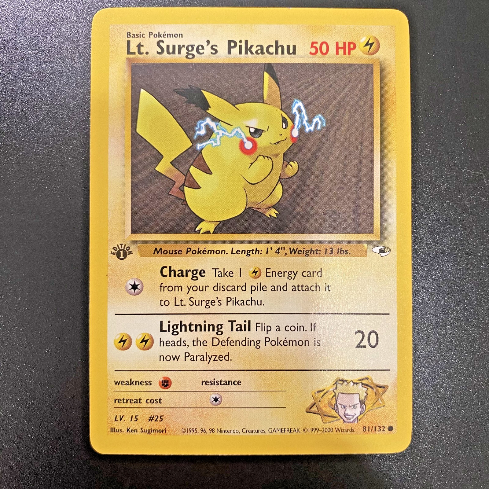 Lt. Surge's Pikachu 81/132 1st Edition Gym Heroes Regular LP - Pokemon Card