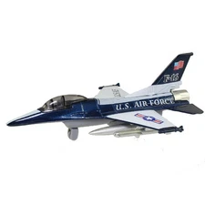 RI Novelty -Pull Back Die-Cast Metal Vehicle -F-16 FIGHTER JET (Blue/White)(7 in