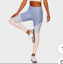 Outdoor Voices 7/8 Warm Up Leggings Sz S Gray Blue Pink Color Block Yoga Workout