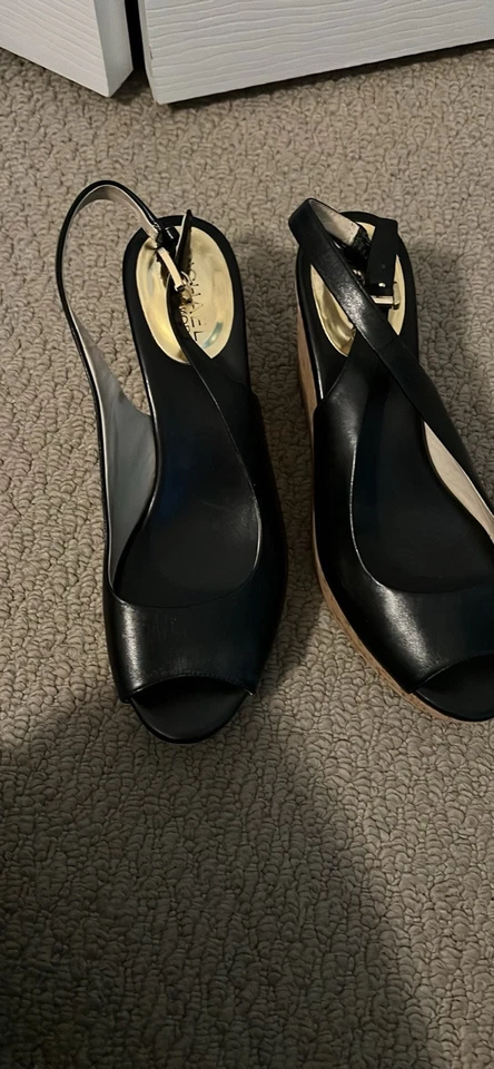 Michael Kors Cuña de Cuero Talla 6.5 Negro Eslinga Trasera Foto 3 de 4