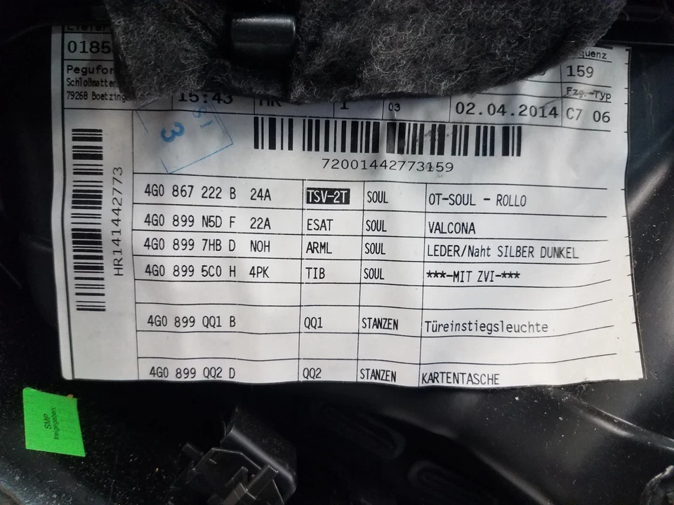 Panel de puerta de pasajero trasero derecho Audi S6 Quattro C7 2014 #1779 Foto 4 de 4