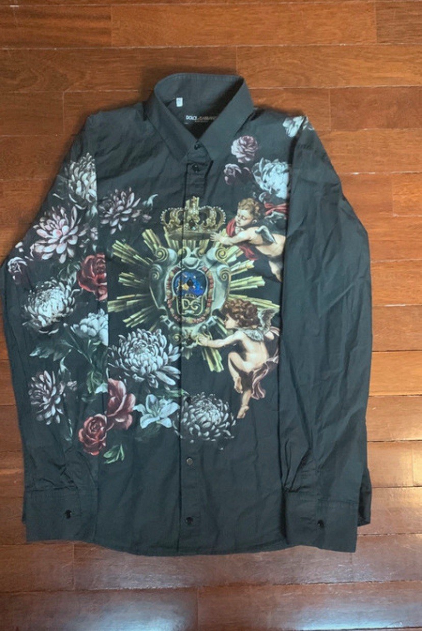 Dolce & Gabbana camicia uomo nera 40 stampa floreale angeli