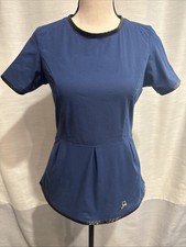 Women's JAANUU Blue Short Sleeve Scrub Top Pullover ZIPPER BACK Size XS EUC