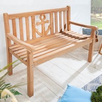 Massive Gartenbank Empire Teak 120Cm Teakholz Mit Ankerdesign Holzbank
