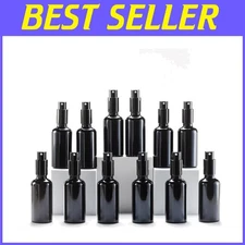 Refillable 2oz Black Glass Spray Bottles with Leak-Proof Metal Caps - 12 Pcs Set