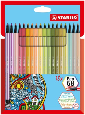 Premium Fibre-Tip Pen - STABILO Pen 68 - Pack of 18 - Assorted Colours Pack of 1
