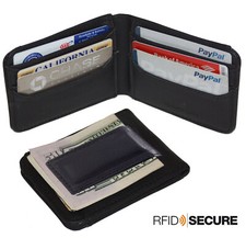 BLACK MENS LEATHER MAGNETIC MONEY CLIP Bifold Wallet ID Cards Front Pocket