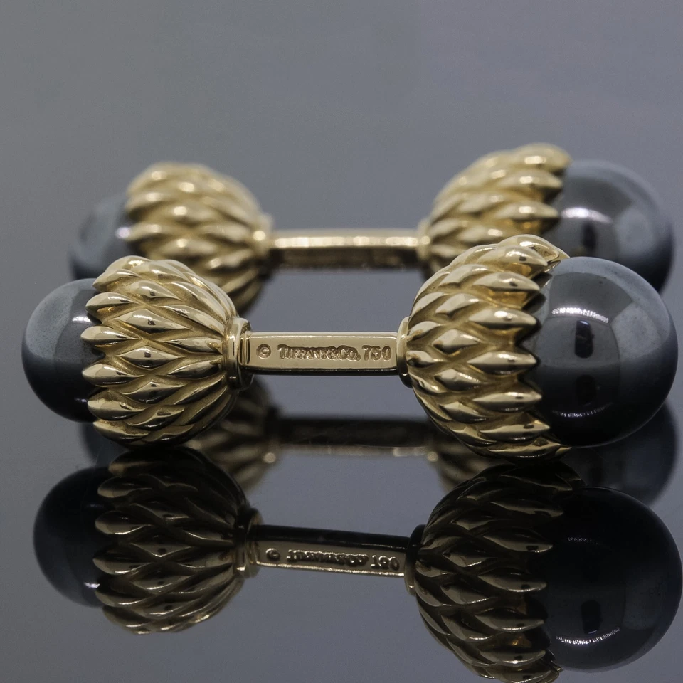 Gemelos Tiffany & Co Schlumberger hematita bellota oro amarillo 18k Foto 4 de 4