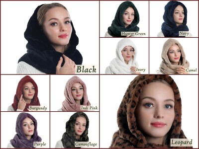 Women's Winter Thick Soft Faux Fur Infinity Hood Scarf Head Scarf Wrap Snood Hat
