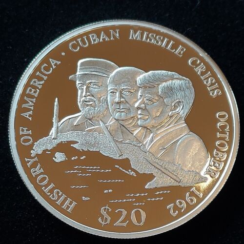 2001 Liberia $20 Proof - .999 Silver Coin - Missile Crisis - History of America