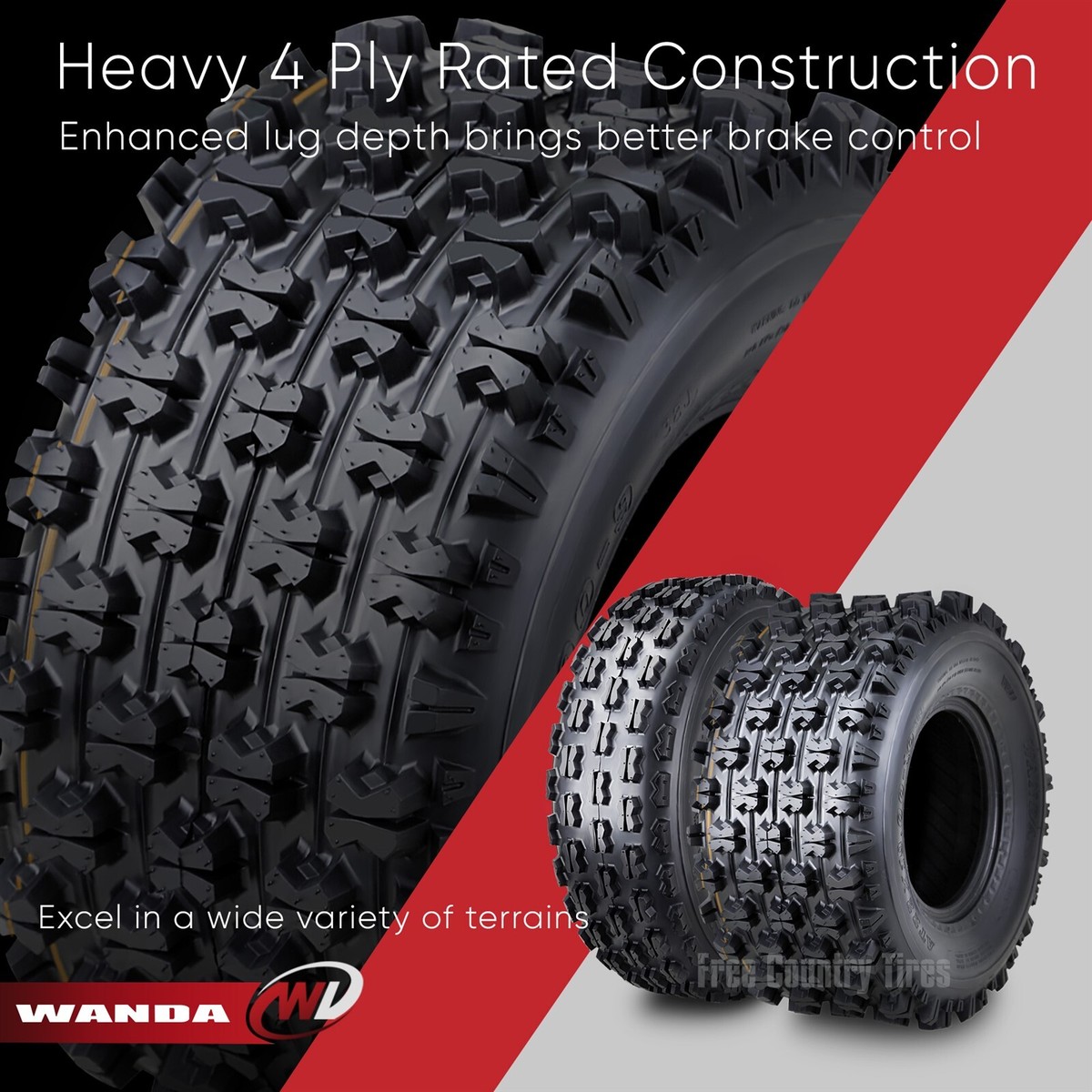 WANDA Sport ATV Tire Set - 21x7-10 Front & 20x10-9 Rear, 4PR, For Cross Country & Trail Riding - View #9