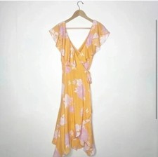 Lulu's Flutter Summer Midi Orange Floral Wrap Dress Size XS