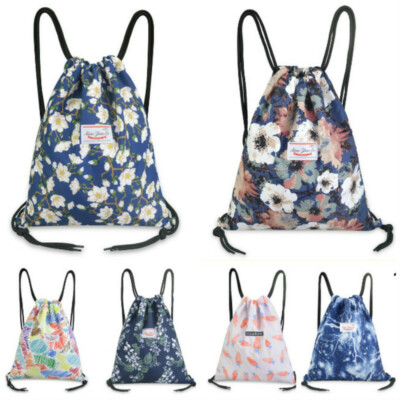 Women Floral Draw Backpack Bag Case Large Capacity Yoga Swimming Portable