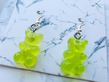 Green Gummy Bear Earrings Resin Stainless Steel 1 Pair | Kitsch | Kawaii | Teddy