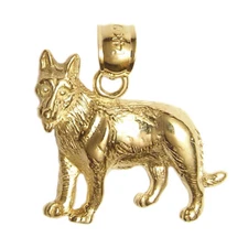 14k Yellow Gold German Shepherd Dog Charm Pendant