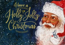 Designer Greetings Holly Jolly Christmas Santa on Blue Box of 18 Christmas Cards