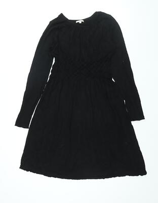 My Tribe Damen Schwarz Viskose Etuikleid Größe L Rundhals Pullover - Raffendetail