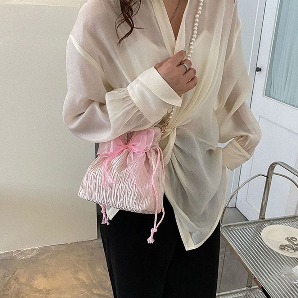 Bucket Bags Lace Handbag Drawstring Shoulder Bags Shoulder Small Bags