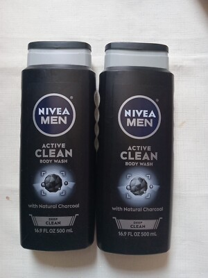 2 Nivea Men Active Clean Body Wash 16.9 Fl oz With Natural Charcoal Deep Clean