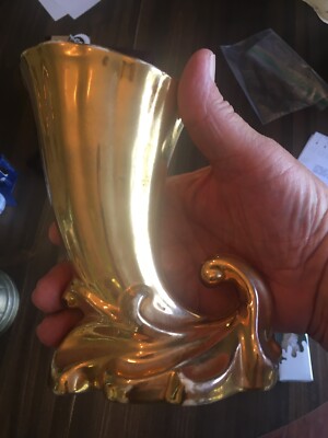 Vintage Art Deco Pottery Vase. 22K Gold Glaze. Unique 8 X5 INCHES