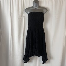 GUESS Med Black Strapless Dress Stretch Lace Empire Waist Asymmetrical Hem LBD