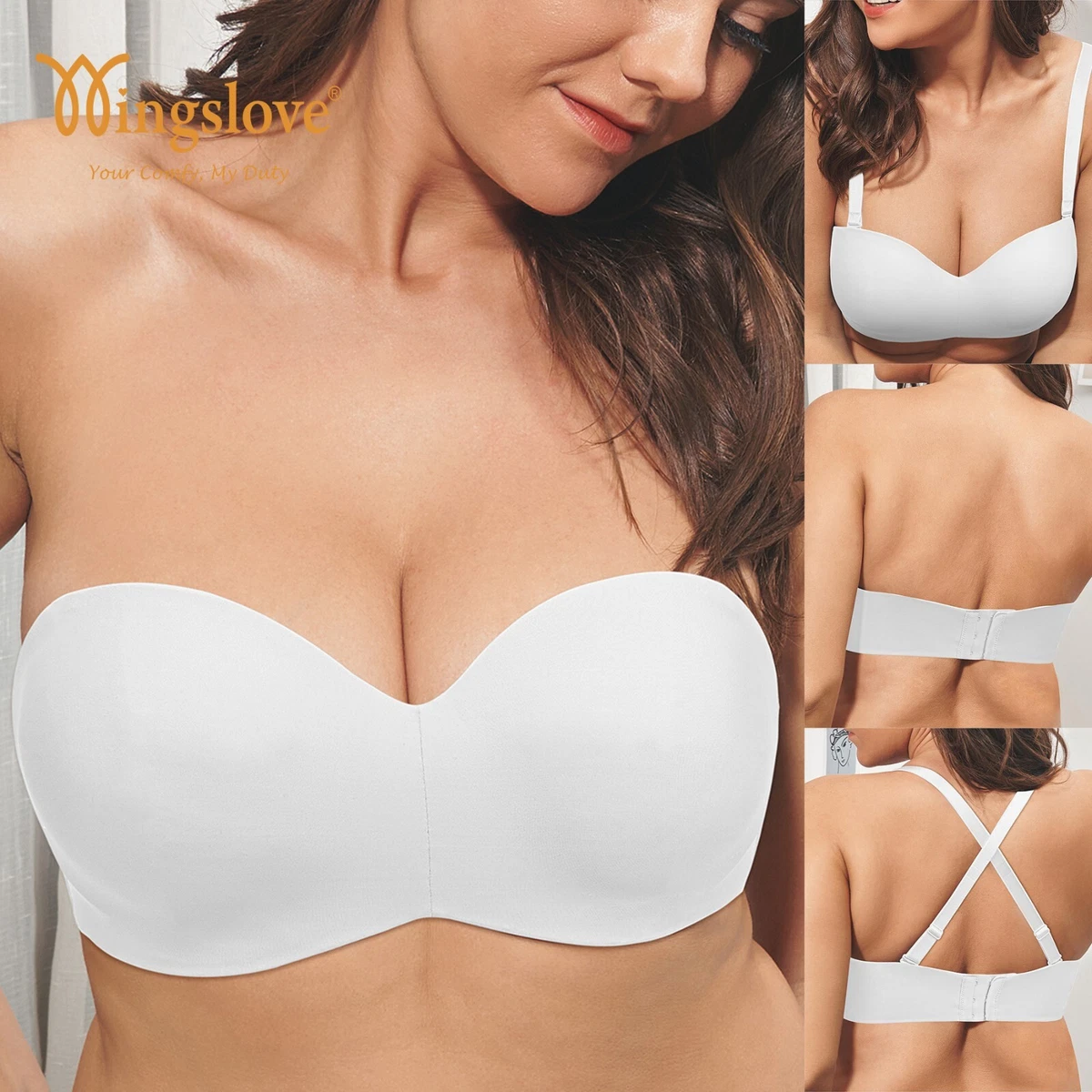 Women's Multiway Strapless Bra Push Up Smooth Unlined Seamless Underwire  Bras