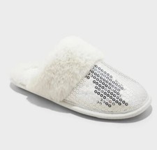 Women's Rae Sequin Scuff Slippers - Auden - Silver