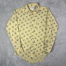 True Vintage Burberrys Shirt Men's Medium Novelty Print Bird USA Yellow Stains
