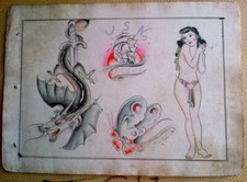 VERY RARE UNIQUE ORIGINAL VINTAGE 1920-30s BOWERY TATTOO FLASH SHEET
