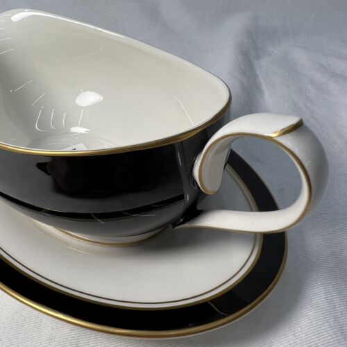 Piatto burro Noritake avorio ed ebano 7274 gravy barca bordo oro MCM - Foto 4 di 9