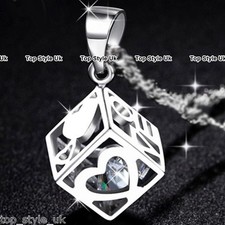 Diamond Inside Cube Necklace Heart Pendant Gifts for her Daughter Ladies Girls