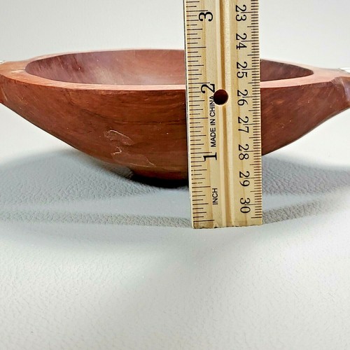 Set Of 2 Hand Carved Round & Oval Medium Size Wood Bowl Batik Handles Vintage EC - Picture 8 of 11