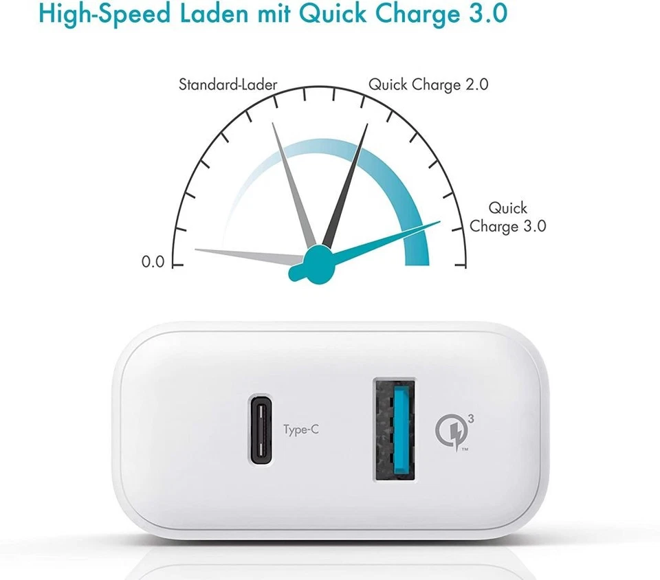 Pazzimo Netz-Ladegerät 6A USB-C + USB-A Qualcomm Quick Charge QC 3.0 Netzteil - Bild 4 von 4