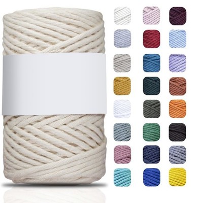 Single Strand Macrame Cord 3mm, 300 Feet, Recycled Cotton Yarn, White