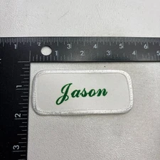 Vtg Green Letter Uniform Name JASON Patch Industrial Workshirt Tag Id b105
