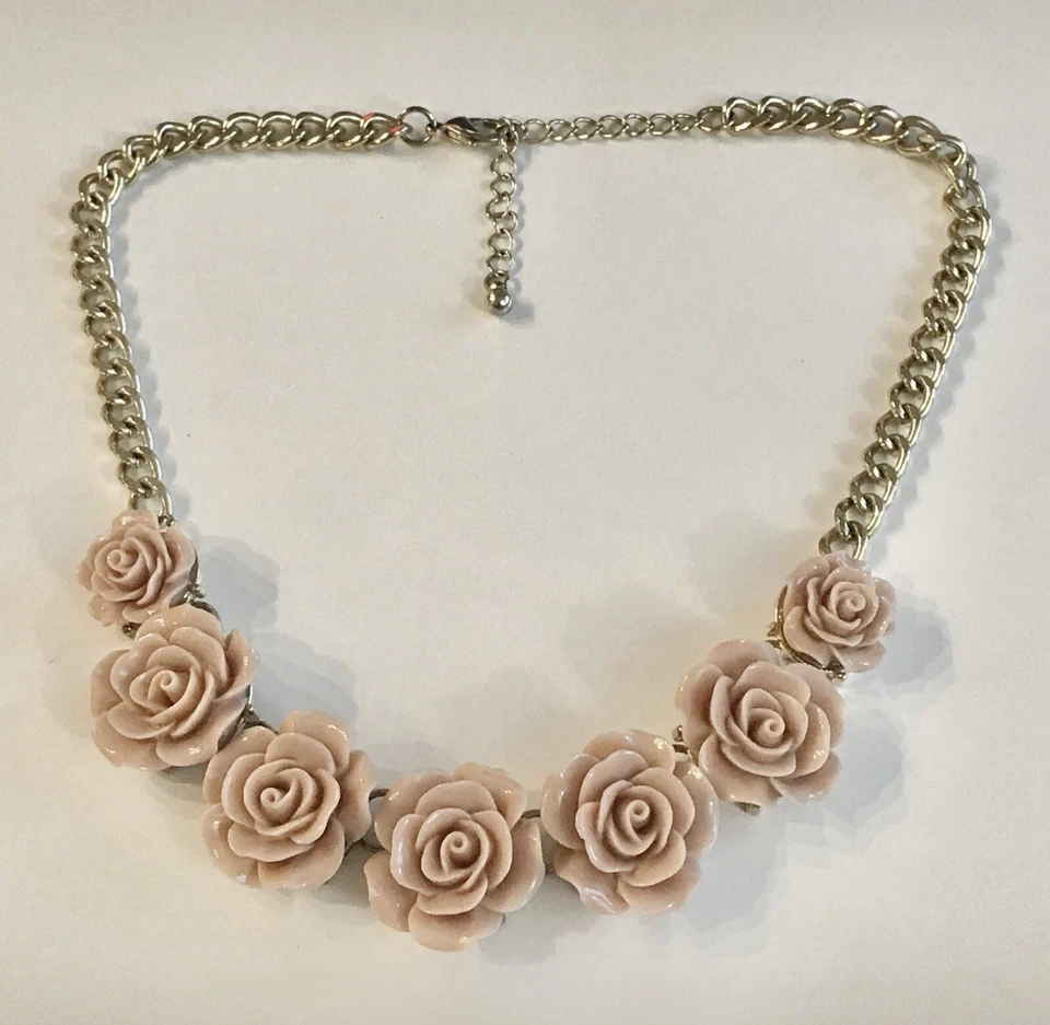 H&M женщин серебряная цепочка ожерелье с розовыми розовыми акцентами - Изображение 2 из 4