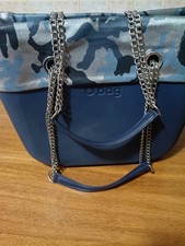 O bag borsa a spalla donna blu media patta mimetica tracolla catena argento