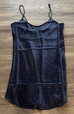 Victoria's Secret Gold Label VTG 90s Slip Dress Navy Blue Polka Dot Satin Tank