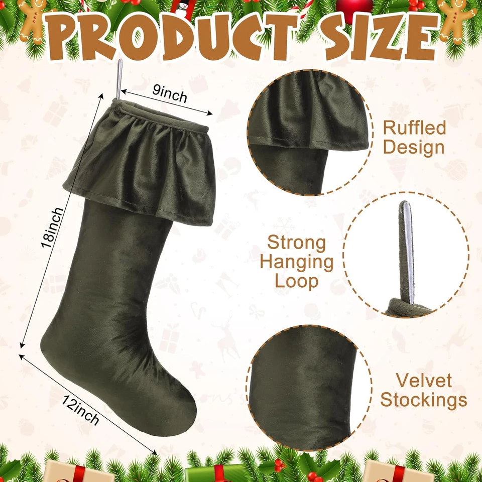 Paquete de 4 Medias de Terciopelo de Navidad Neutras de 18 Pulgadas Diseño con Volantes Grandes Navidad Foto 3 de 4