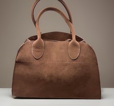 Women  s Suede Hand Bag Tote Chocolate Brown 8.75x13 Extra Strap Gold Tone Feet
